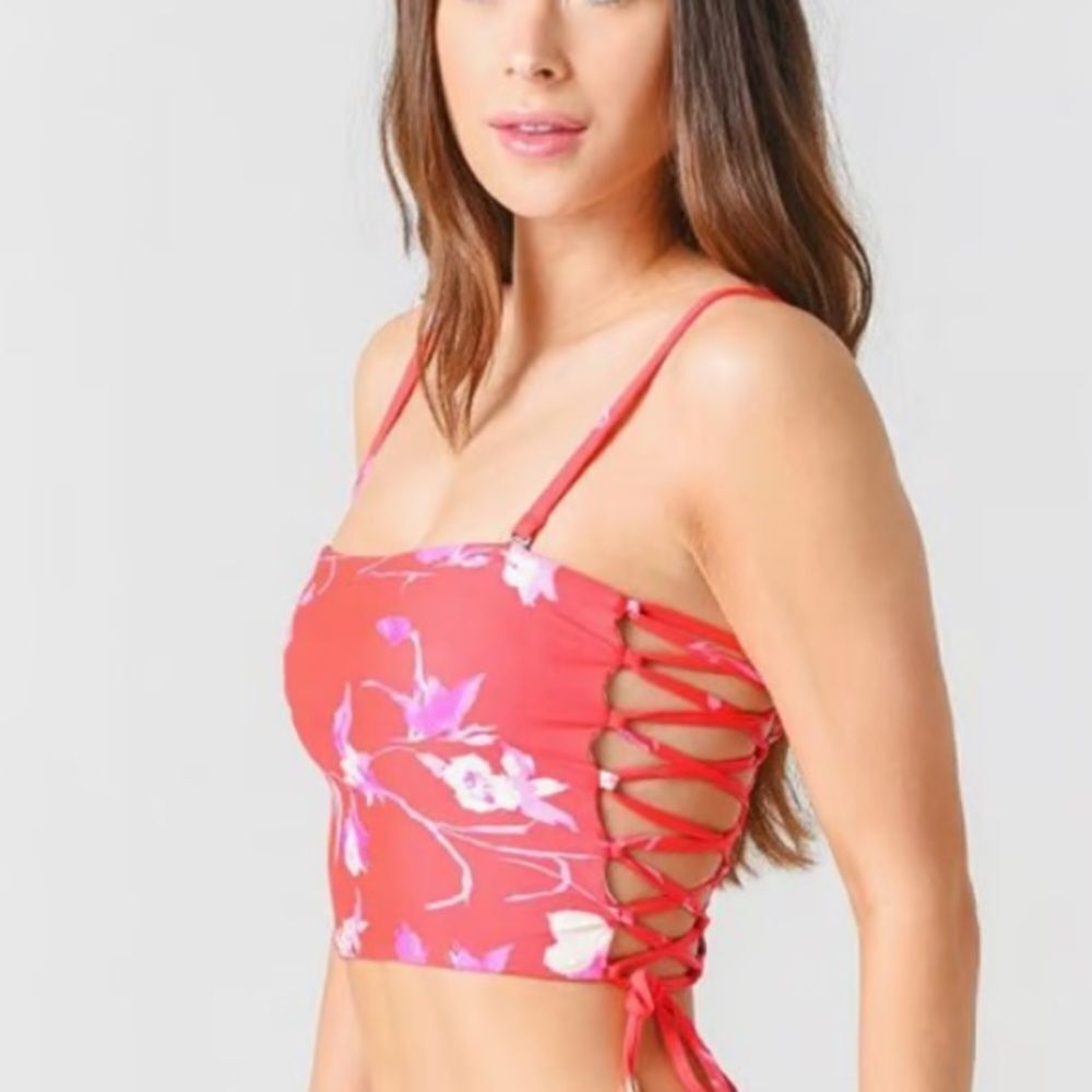 Maaji Fairy Cupid Floral Bandeau Swim Top reversible! Size small